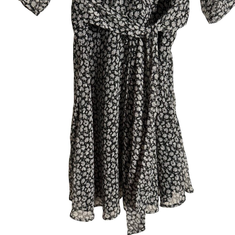 All Saints Ivy Gray Scatter Floral Print Belted Tie Waist A-Line Mini Dress Sz 2 - Picture 13 of 16